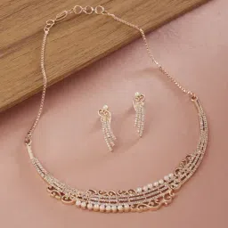 Zaveri Pearls Rose Gold Cubic Zirconia Party Bling Necklace & Earring Set-ZPFK15279-picture-29