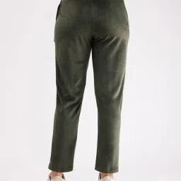 Fablestreet Olive Cotton Relaxed Fit High Rise Trackpants image 2