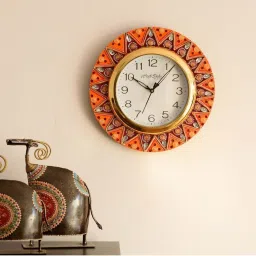 eCraftIndia Geometric Shape Decorative Papier-Mache Wooden Handcrafted Wall Clock image 1