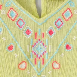 Ed-a-Mamma Kids Green Cotton Embroidered Kaftan Top image 3