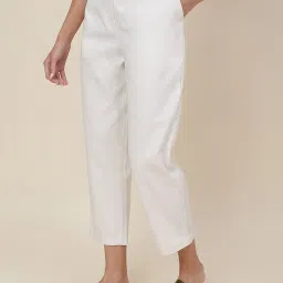 Fabindia White Cotton Mid Rise Pants image 1