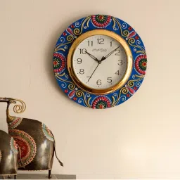 eCraftIndia Colorful Floral Papier-Mache Wooden Handcrafted Wall Clock image 1