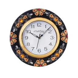 eCraftIndia Yellow Crystal Studded Decorative Papier-Mache Wooden Handcrafted Wall Clock image 2
