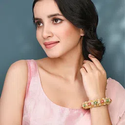 Peora Gold-Plated Stone Studded & Beaded Kada Bangle-picture-58