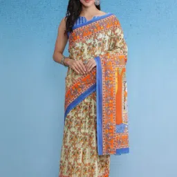 Saree Mall Beige Printed Sarees With Unstitched Blouse-picture-17