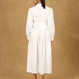Powersutra White Solid Full Sleeves Fit & Flare Dress image 2