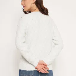 MADAME Off-White Self Pattern Sweater image 2