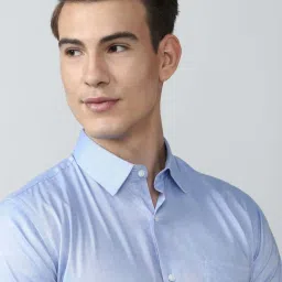 Peter England Blue Cotton Regular Fit Shirt image 4