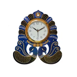 eCraftIndia Handcrafted Papier-Mache 2 Peacocks Decorative Wall Clock image 1