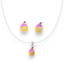 Taraash 925 Sterling Silver Cupcake Earring and Chain with Pendant Set for Kids image 2