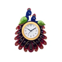 eCraftIndia Handcrafted Papier-Mache 2 Peacocks Decorative Wall Clock image 3