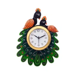 eCraftIndia Handcrafted Papier-Mache 2 Peacocks Decorative Wall Clock image 3