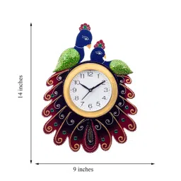 eCraftIndia Handcrafted Papier-Mache 2 Peacocks Decorative Wall Clock image 4