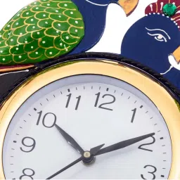 eCraftIndia Handcrafted Papier-Mache 2 Peacocks Decorative Wall Clock image 5