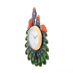 eCraftIndia Handcrafted Papier-Mache 2 Peacocks Decorative Wall Clock image 5