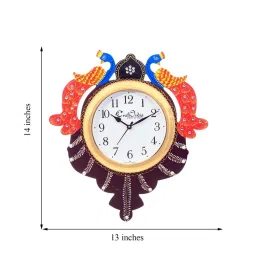 eCraftIndia Handcrafted Papier-Mache 2 Peacocks Decorative Wall Clock image 4