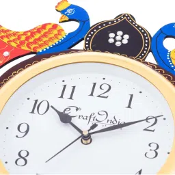 eCraftIndia Handcrafted Papier-Mache 2 Peacocks Decorative Wall Clock image 5