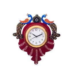 eCraftIndia Handcrafted Papier-Mache 2 Peacocks Decorative Wall Clock image 3