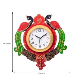 eCraftIndia Handcrafted Papier-Mache 2 Peacocks Decorative Wall Clock image 4