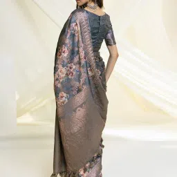Soch Grey Tussar Floral Saree with Unstitched Blouse image 2