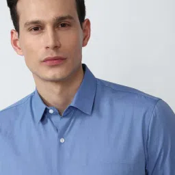 Peter England Blue Cotton Regular Fit Shirt image 4