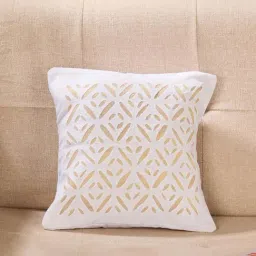 Fabindia Home White Cotton Blend Embroidered Nira Applique Cushion Cover-image-2