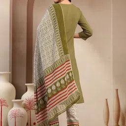 KALINI Round Neck Straight Kurta with Palazzos & With Dupatta image 2
