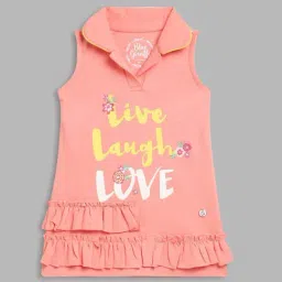 Blue Giraffe Girls Peach Cotton Printed 1 Dress-image-64