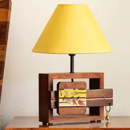 ExclusiveLane Yellow Sheesham Wood Decorative Table Lamp image 2