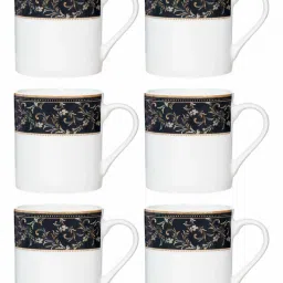SONAKI White & Black Bone China Tea & Coffee Mugs (200ml) - Set of 6 image 2