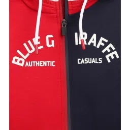 Blue Giraffe Kids Red Cotton Color Block Pattern Hoodie image 3