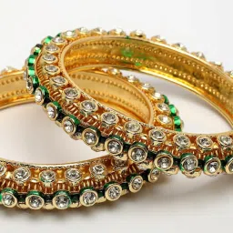 NVR Gold-Plated Kundan Studded Bangles Set of 2 image 2