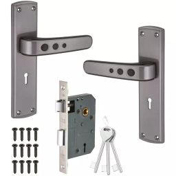 Atom Zinc Alloy Black and Grey Door Handle Lock Set, MH-O65-KY-BG-08-picture-2