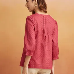 Fabindia Pink Cotton Regular Fit Printed Top image 2