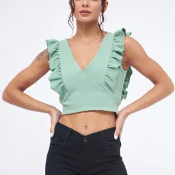 Kibo Green Elastane Solid Tops-picture-15