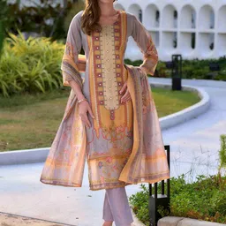 MOJILAA Women Printed Regular Sequinned Kurta with Trousers & With Dupatta-picture-48