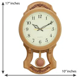 eCraftIndia Round White Dial Brown Pendulum Plastic Wall Clock image 3