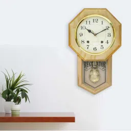 eCraftIndia Golden Plastic Vertical Analog Pendulum Wall Clock image 1