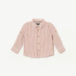 Juniors By Lifestyle White & Rust Cotton Regular Fit Striped Shirt-image-13