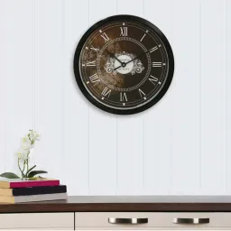 eCraftIndia Designer Round Analog Black Wall Clock image 1