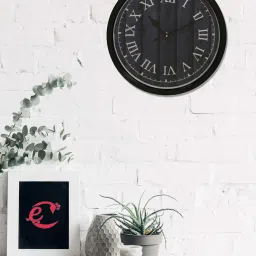 eCraftIndia Designer Round Analog Black Wall Clock image 1