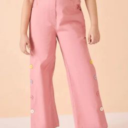 StyloBug Girls Pink Ankle Length Solid Cargo Pants-picture-3