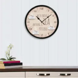 eCraftIndia 'With Enough Tea Anything Is Possible' Designer Round Analog Black Wall Clock image 1