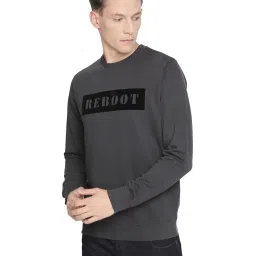 Basics Grey Cotton Slim Fit Embroidered Sweatshirt image 3