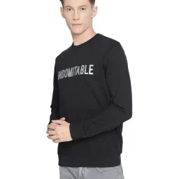 Basics Black Cotton Slim Fit Embroidered Sweatshirt image 3