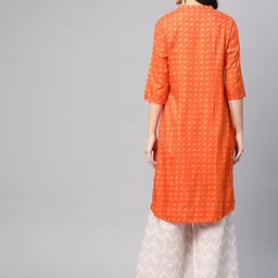 W Women Orange & Golden Printed Straight Kurta image 5