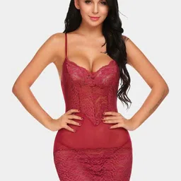 MYZA Deep Neck Maroon Babydoll for Women-picture-18
