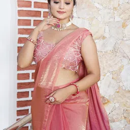 Anouk Women Peach Shimmer Tissue Saree image 2