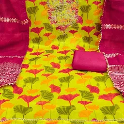 LeeliPeeri Designer Floral Printed Chanderi Gotta Patti Unstitched Dress Material image 3