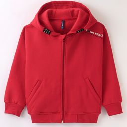 Little Kangaroos Full Sleeves Solid Fleece Hooded Sweat Jacket with Pockets - Red-picture-6